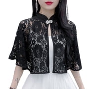 Elegant Crocheted Open Front Coat Ventilated Sheer Capelet Shrug Boleros Shoulder Covers Up Evening Prom
