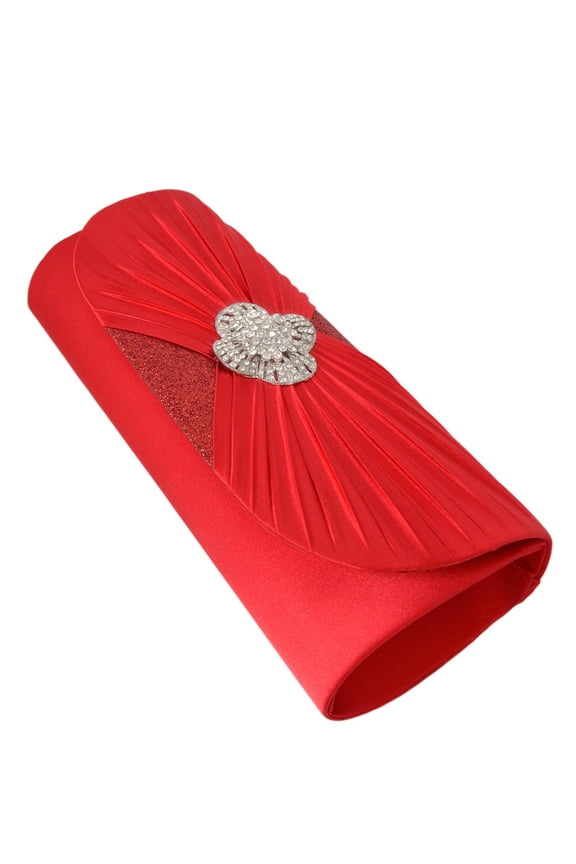 Elegant Cross Pleated Satin Flap Crystal Clutch Evening Bag