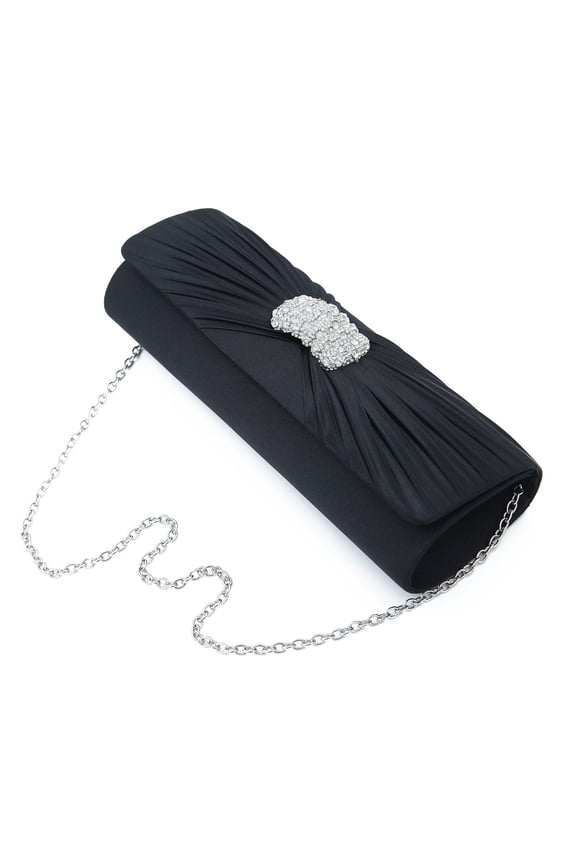 Elegant Cross Pleated Satin Oval Rhinestones Clutch Evening Bag