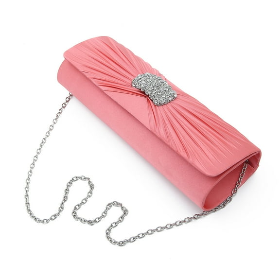 Elegant Cross Pleated Satin Oval Rhinestones Clutch Evening Bag