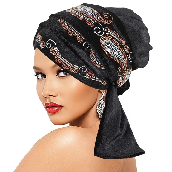 Elegant Crossed Forehead Hat With Sparkling Rhinestones Pattern For Comfortable Wear Fashion Turban Hat Women Headscarf
