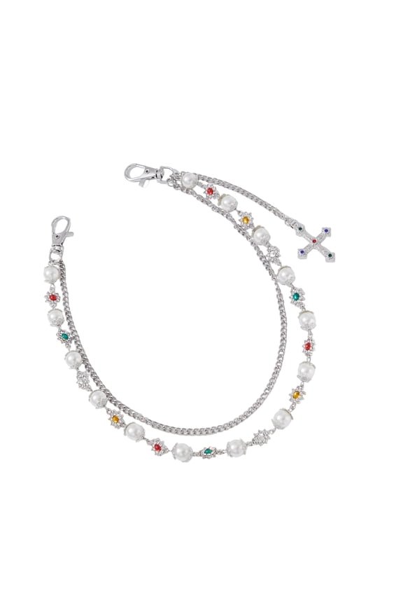 Elegant Crossed Pendant Waist Chain Imitation Pearls Pants Chain Accessory Jewelry For Stylish Outfit Enhancement