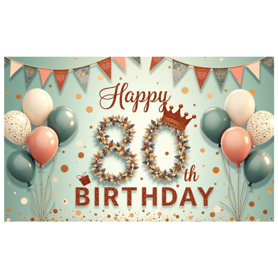 Elegant Crown Banner Decorative Milestone 80th Celebration for Birthday Party Event Indoor