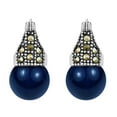 thumbnail image 1 of Elegant Crowned Dark Blue Pearl and Marcasite Sterling Silver Dangle Earrings, 1 of 5
