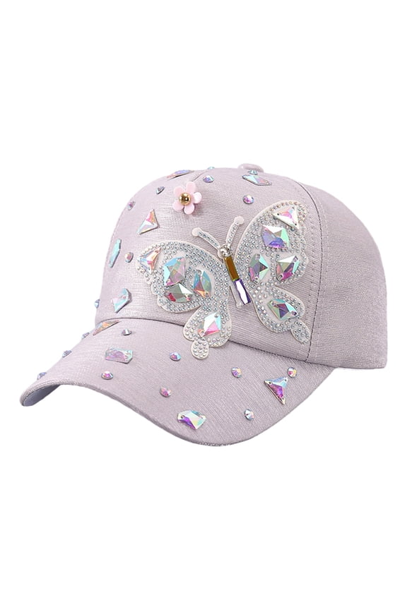 Elegant Crystal Baseball Hat for Women Breathable Sun Protective Hat with Butterfly Designs for Vacation Spring Headwear