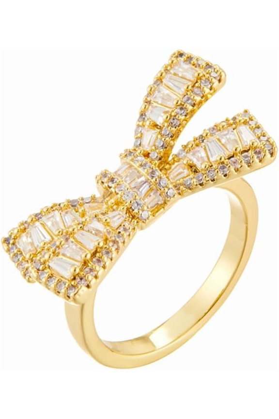 Elegant Crystal Bow Statement Ring for Women Gold Plated Cubic Zirconia Open Wedding Band Ring Engagement Eternity Rings Wrap Finger Rings