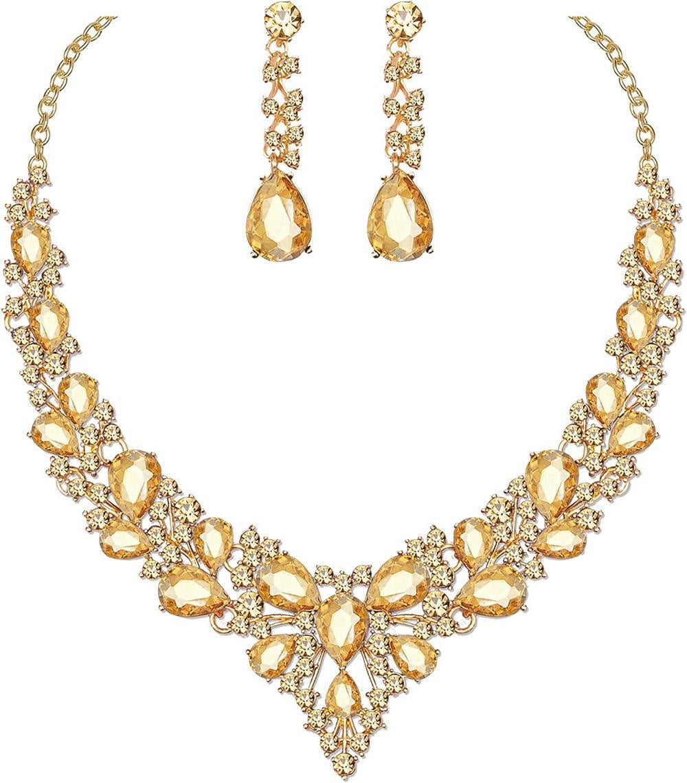 Elegant Crystal Costume Jewelry Sets Bridal Necklace Earrings Set for Bride Bridesmaid Wedding