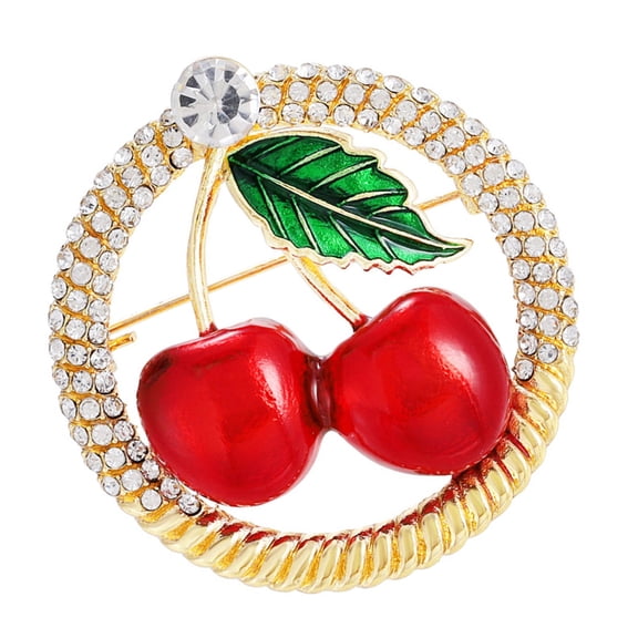 Elegant Crystal Decors Cherries Brooch Pin Round Button Pin For Women Formal Event Casual Wear And Evening Party Jewelry