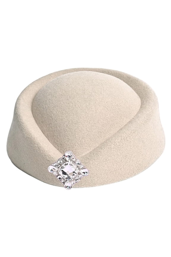 Elegant Crystal Decors Top Hat Autumn Winter Warm Headwear Stewardess Top Hat for Women Formal Occasion Daily Wear