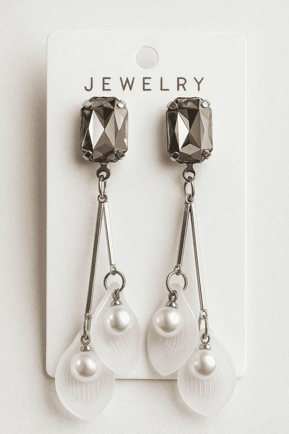 Elegant Crystal Drop Earrings for Women – Frosted Petal Dangle Earrings with Pearl Accents – Lightweight Fashion Jewelry