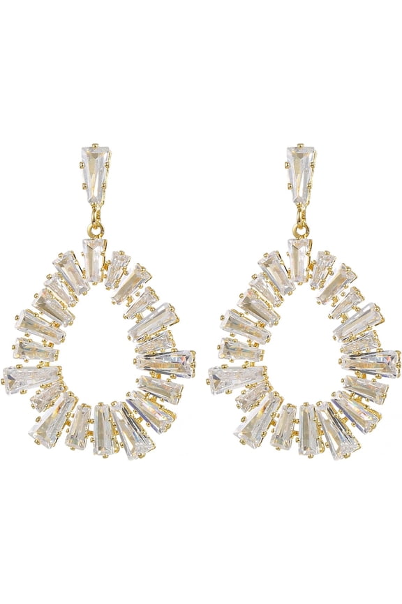 Elegant Crystal Drop Earrings for Women Gold-Plated Teardrop Design Clear Rhinestone Stones Statement Dangle Style for Women Wedding Jewelry[g778]