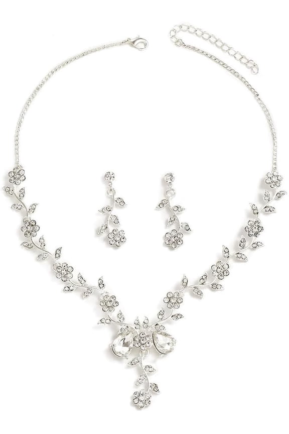 Elegant Crystal Flower Bridal Wedding Jewelry Sets For Women Bridesmaids Delicate Rhinestone Floral Leaf Statement Choker Necklace Dangle Earrings Luxury Valentine Day Gifts Party Prom Costume