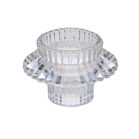 Elegant Crystal Glass Candlestick, Geometric Gear-Shaped Design with Striped Cutting, Romantic Atmosphere Creator, Home & Restaurant Decor