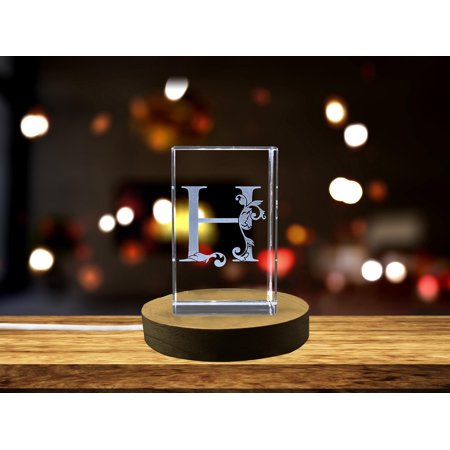Elegant Crystal Keepsake with 3D Engraved Alphabet Letter H Gift