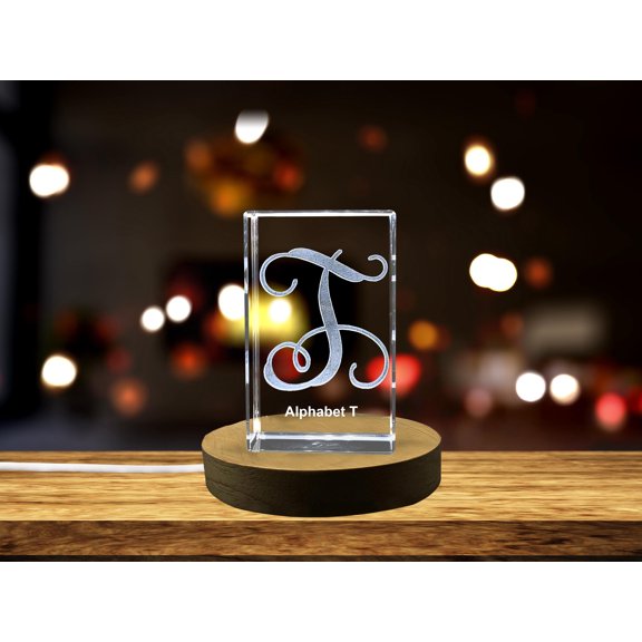 Elegant Crystal Keepsake with Unique Custom Engraved 3D Alphabet Letter "T"
