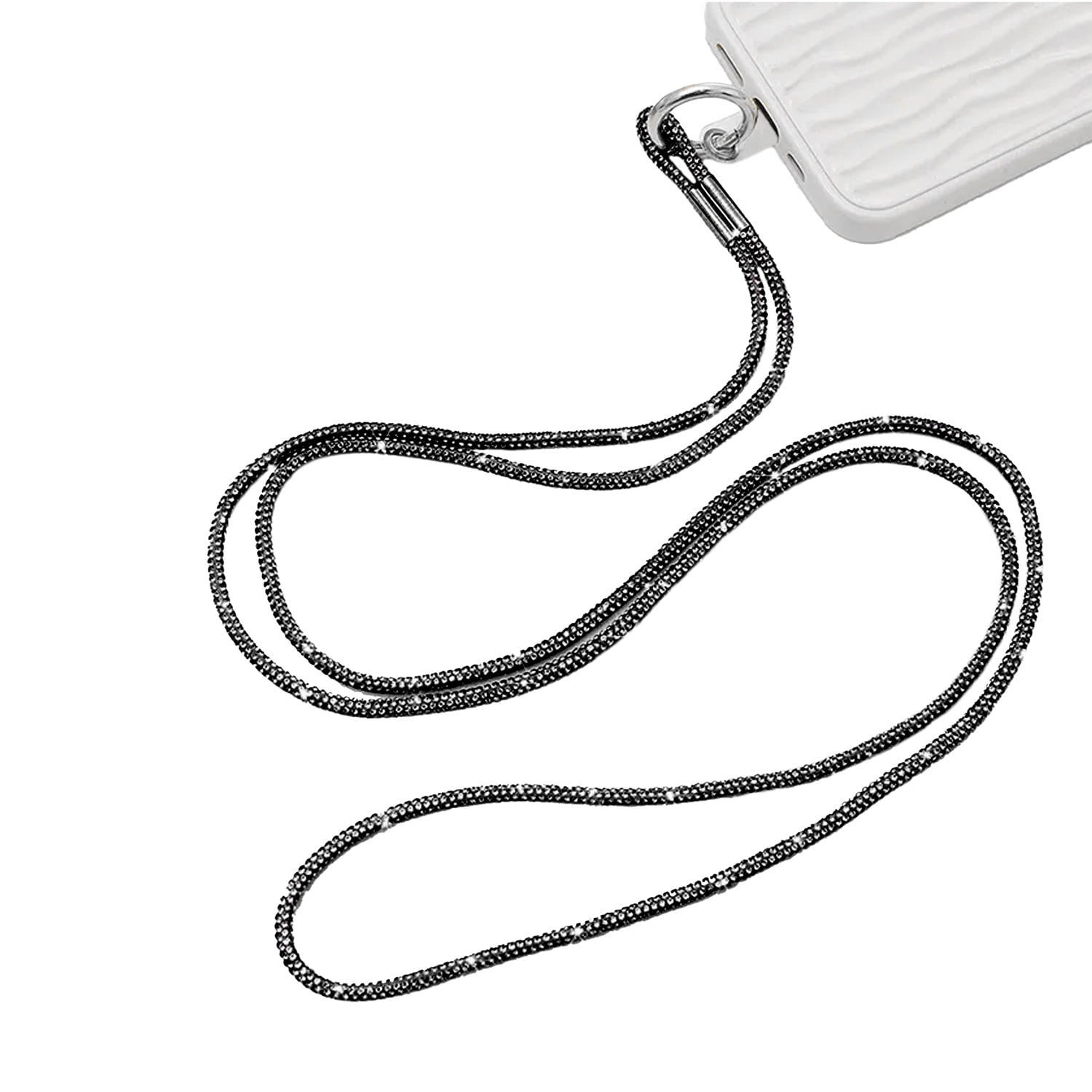 Elegant Crystal Neck Strap Keychain Accessory - Black
