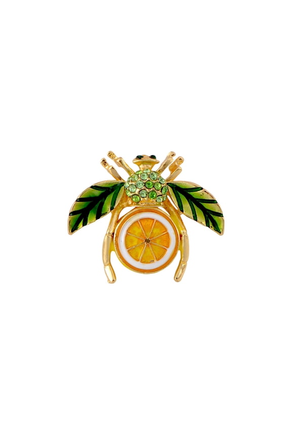 Elegant Crystal Rhinestone Fruit and Bee Brooch - Fashionable Gold Plated Fruit Insect Lapel Pins for Dresses and Accessories - LemonYellow