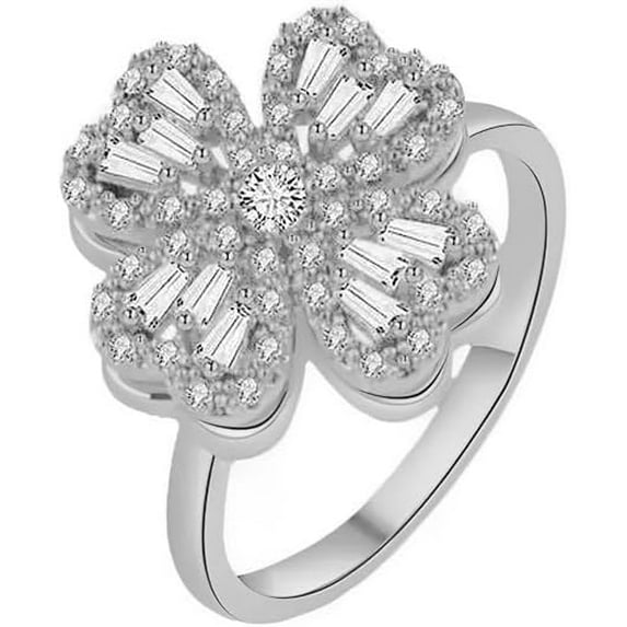 Elegant Crystal Rotating Clover Leaf Statement Ring for Women Stainless Steel Fashion Adjustable Love Hearted Flower Open Wrap Finger Rings Comfort Fit Lucky Anniversary Jewelry