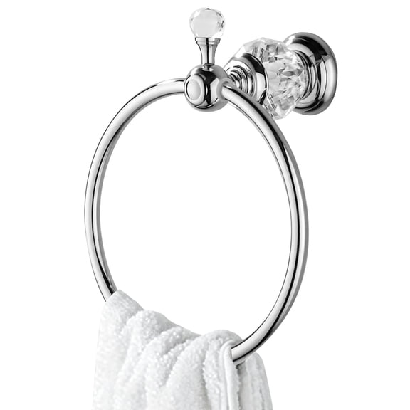 Elegant Crystal Towel Ring, Chrome Hand Towel Holder for Bathroom, Wall Mounted Round Design, Long-Lasting Zinc Alloy Construction, Space-Saving Bath Accessory