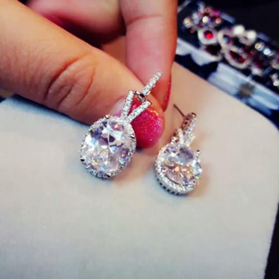 Elegant Cubic Zircon Wedding Anniversary 925 Silver Drop Earrings Jewelry A Pair