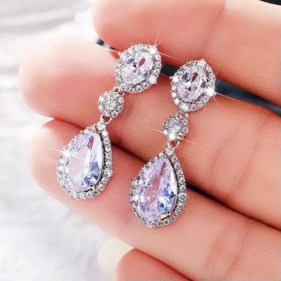 Elegant Cubic Zircon Women Anniversary 925 Silver Drop Earrings Jewelry A Pair