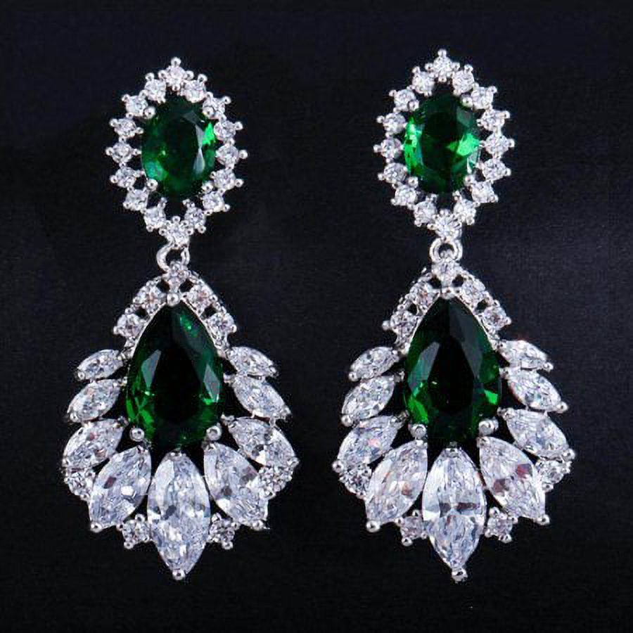 Elegant Cubic Zirconia Long Big Dangle Crystal Bridal Chandelier Drop Earring For Women Wedding Jewelry Green - image 1 of 9