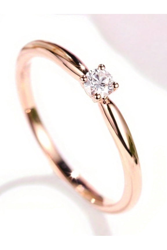 Elegant Cubic Zirconia Solitaire Engagement Ring in Rose Gold, 1 Pack