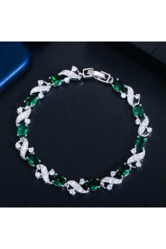 Elegant Cubic Zirconia Tennis Oval Shape Bracelet Bangle for Ladies Brides Prom