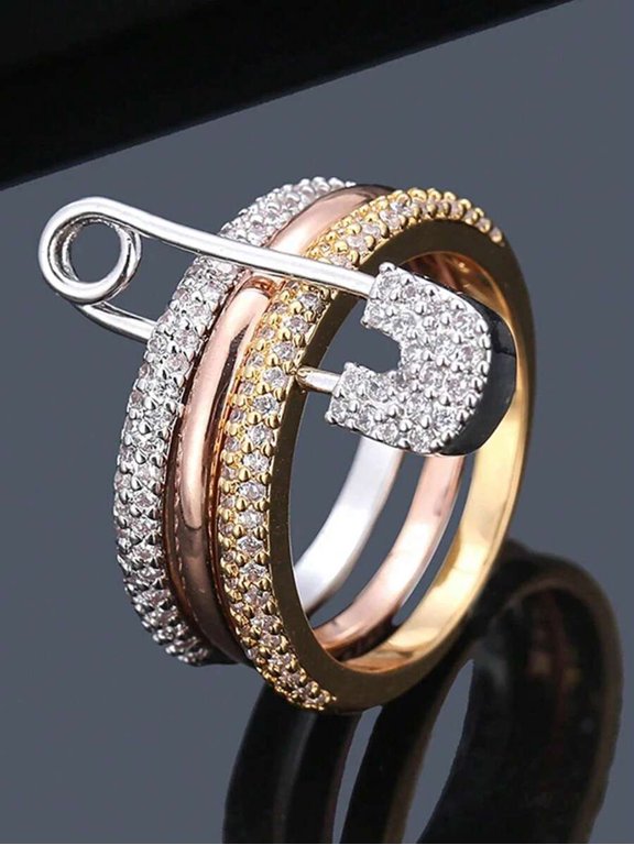 Elegant Cubic Zirconia U-Shaped Tri-Tone Ring In Color 8