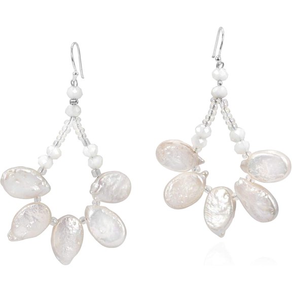 Elegant Cultured Freshwater White Pearls & Fashion Crystals Dangling Teardrop Earrings[v405]