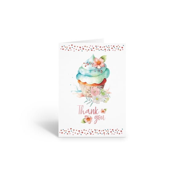 Elegant Cupcake Thank You Note Card - 10 Note Cards with Envelopes - B14446