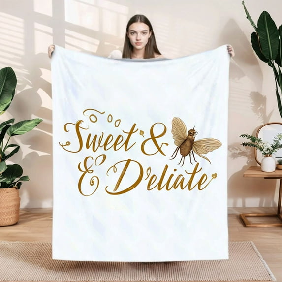 Elegant Cursive ' Sweet & Delightful ' Flannel Blanket - Soft Cozy Durable Design for Sofa Travel Bed & Chair - Warm & Inviting