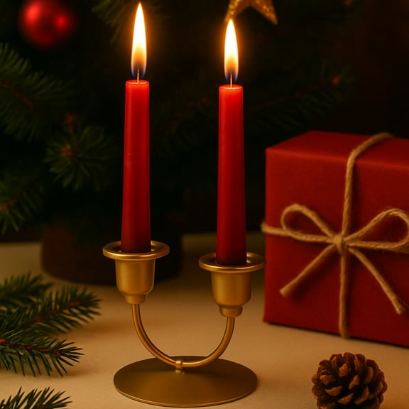Elegant Curved Candle Holder, 2-Arm Black Candelabra for Wedding Table, Romantic Dinner Centerpiece, 5.3-Inch Iron Decor Gold