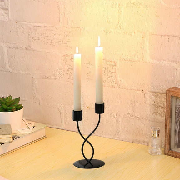 Elegant Curved Metal Candle Holder Set - Romantic Table Centerpiece for Dinner Parties and Special Occasions Featuring Dual Candle Design and Stable Base(Black)
