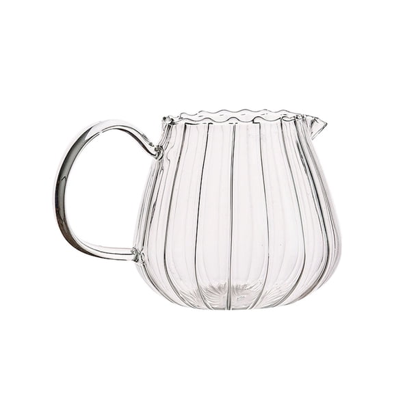 Elegant Curved Small Glass Serving Pitcher With Handle, Portable Coffee Creamer Jug, Multi-Use Liquid Dispenser, Clear Glass Container for Table Milk Frothing, Tea Serving, Homemade Syrup,E