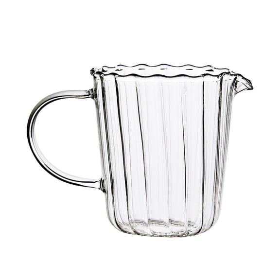 Elegant Curved Small Glass Serving Pitcher With Handle, Portable Coffee Creamer Jug, Multi-Use Liquid Dispenser, Clear Glass Container for Table Milk Frothing, Tea Serving, Homemade Syrup,A