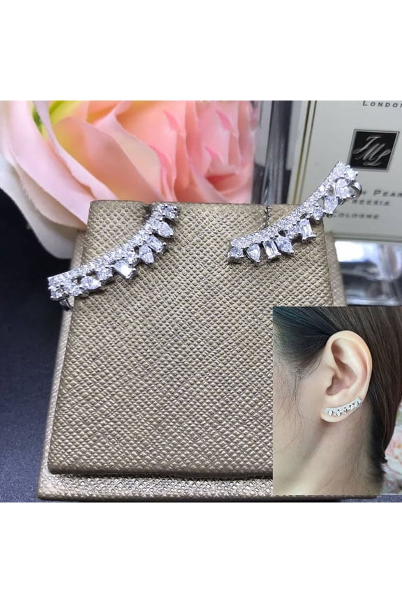Elegant Curved Zircon Ear Cuff, Korean Style, No Piercing Needed