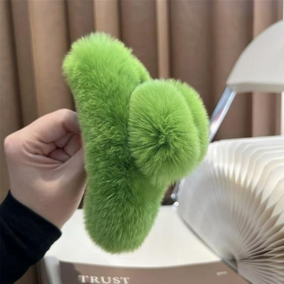 Elegant Cute Non-slip Plush Headwear Soft Hair Claw Hair Barrettes Shark Jaw Hair Clamp Faux Fur Hair Clip GREEN