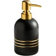 thumbnail image 1 of Elegant Cylinder-Shaped Soap Dispenser, Matte Ceramic Bottle Designed with Simple Golden Lines(Black), 1 of 6