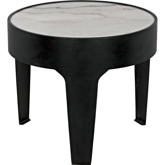 Elegant Cylinder Side Table with Marble Accent