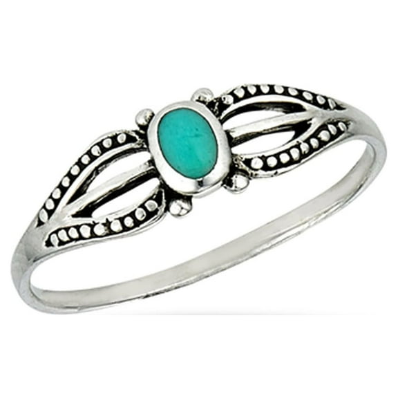 Elegant Dainty Boho Bali Simulated Turquoise Ring .925 Sterling Silver Band Blue CZ Female Size 6