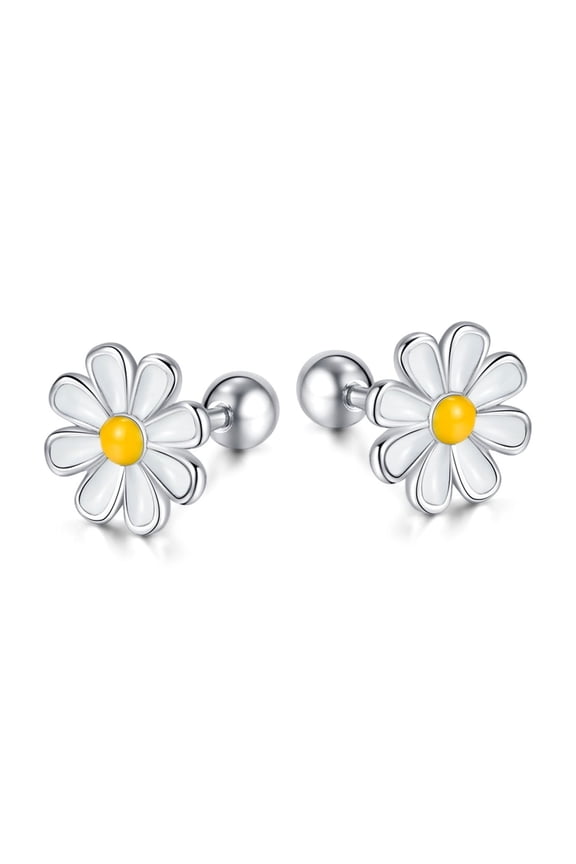 Elegant Daisy Flower Stud Earrings, 925 Sterling Silver Screw Back Earrings, Trendy Floral Jewelry for Everyday Wear, Ideal Gift for Daughter, Mom, Girlfriend