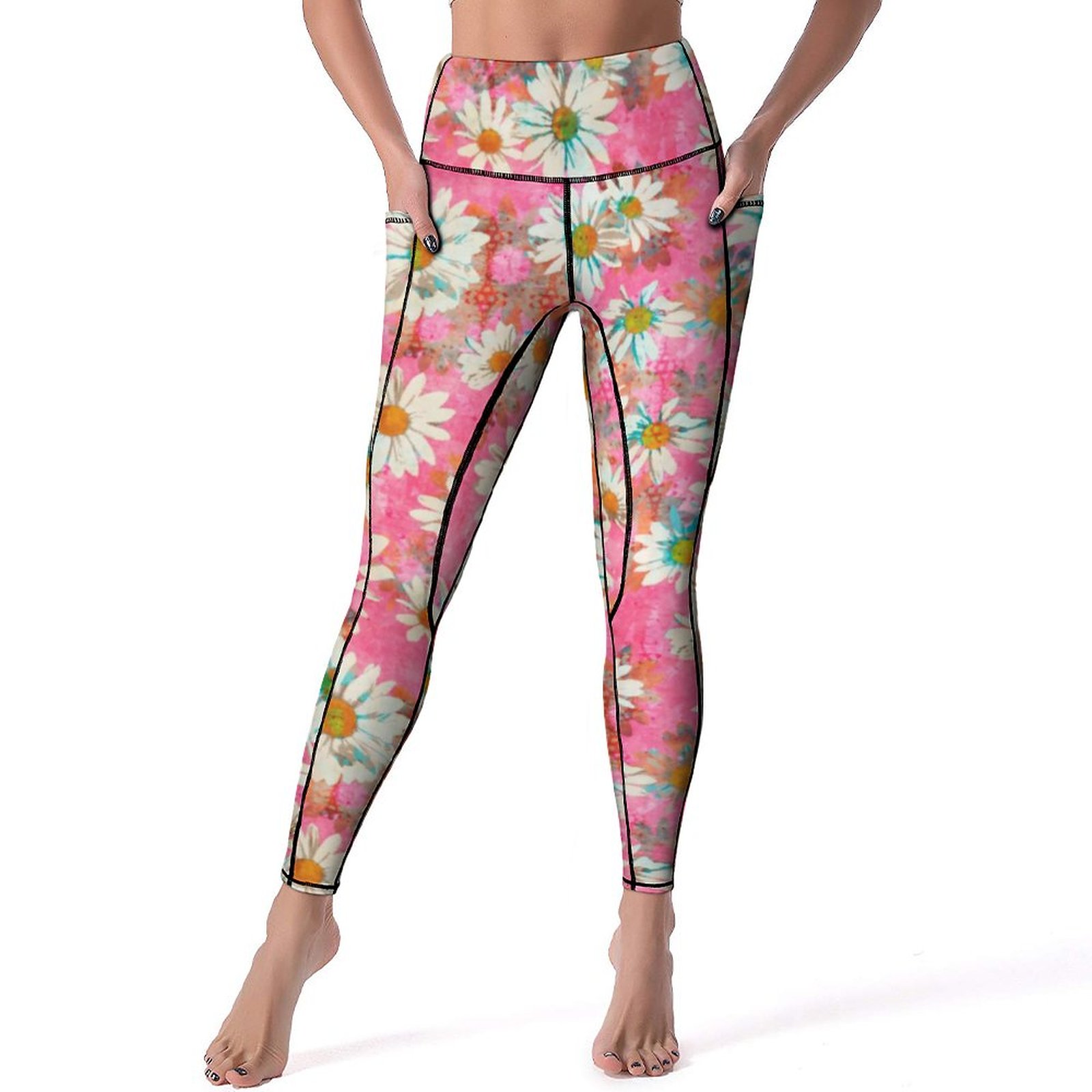 White Brown Flowers Pattern Gym Leggings Women's Yoga Pants