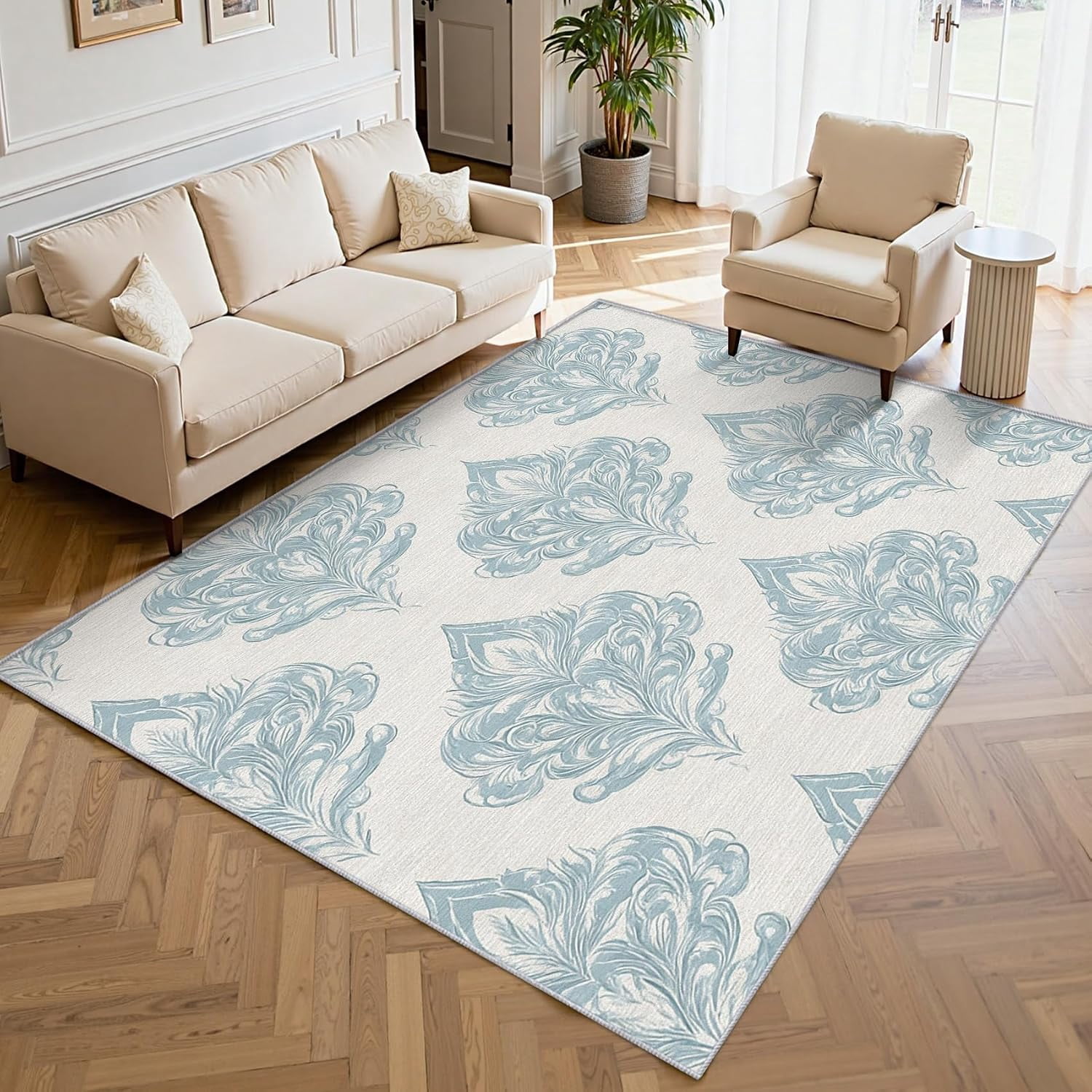 Elegant Damask Area Rugs, Victorian Baroque Floral Carpet, Washable Non ...