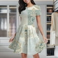 thumbnail image 1 of Elegant Damask Patchwork Design Women's Classic Swing Skater Dress Casual Work Party Cocktail Dresses, 1 of 6