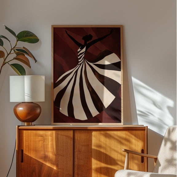 Elegant Dancer Silhouette Print, Flowing Striped Dressmodern Brown Minimalist Movement Ballerina Decor Wall Art, Modern Wall Decor, 8x12 UNFRAMED