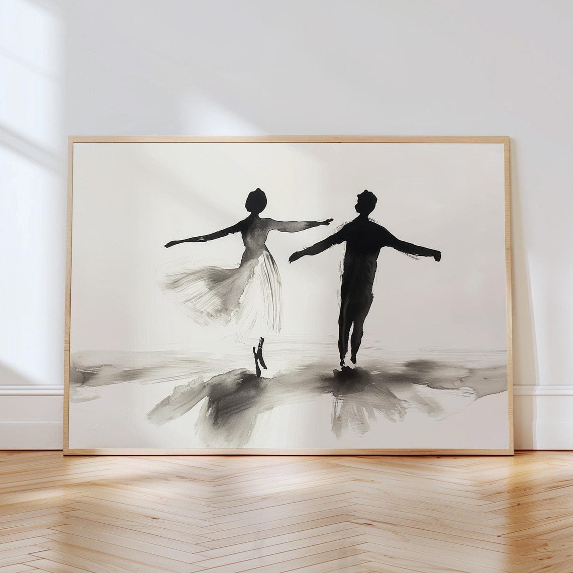 Elegant Dancing Couple Silhouette Art Minimalist Black And White ...