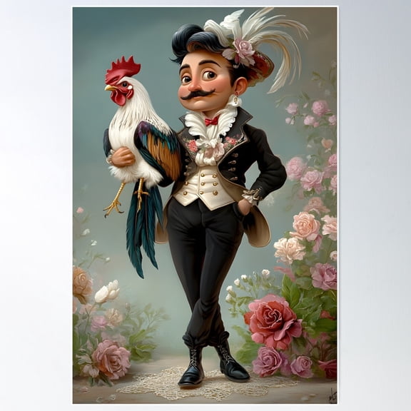 Elegant Dandy With Colorful Rooster In Nature Poster Wall Art, Modern Wall Decor For Living Room Bedroom, 12x18 UNFRAMED