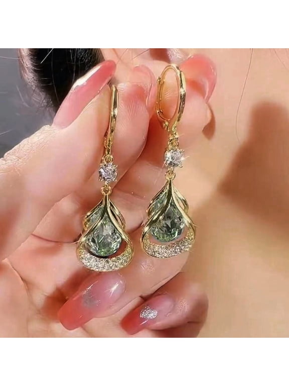 Elegant Dangle Earrings with Teardrop Shaped Gemstone and Pave Accents for Women Fashion Jewelry for Special Occasions and Daily Wear