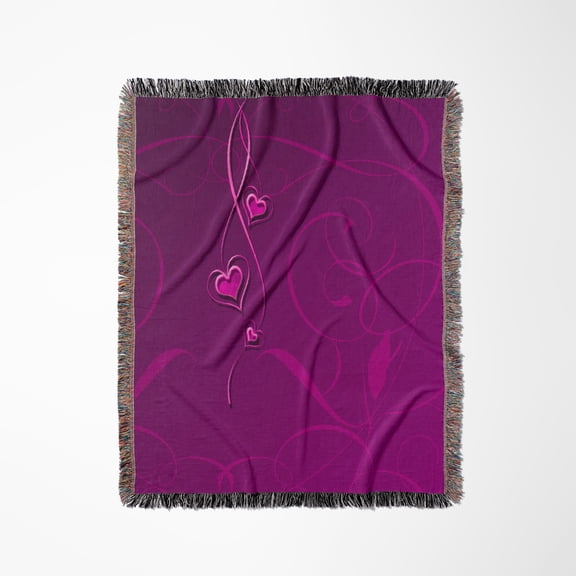 Elegant Dangling Hearts On Vine Design, Fuschia Pink, Woven Blanket